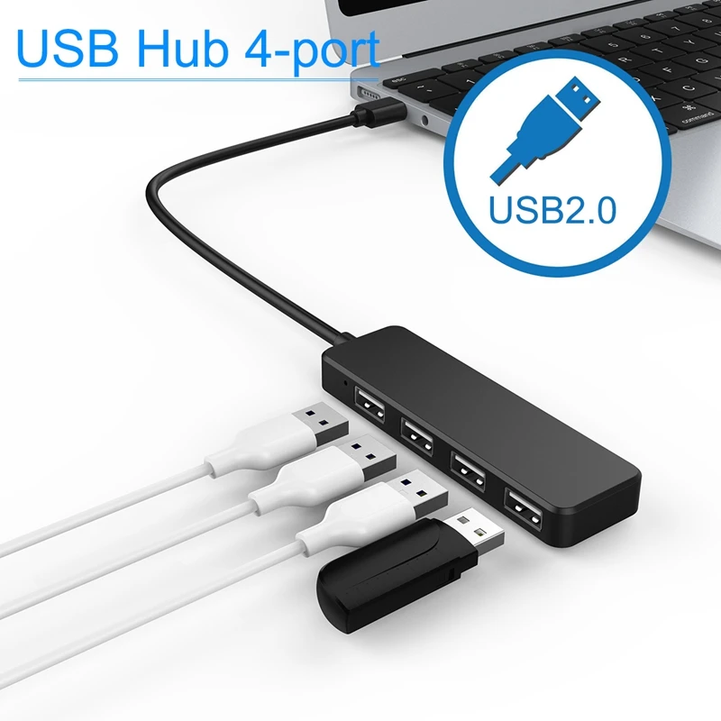 51 Pcs Accessories: 1 Ultra Slim USB Hub 4-Port 2.0 Black & 50 Self Adhesive Cable Clamp for Car | Компьютеры и офис