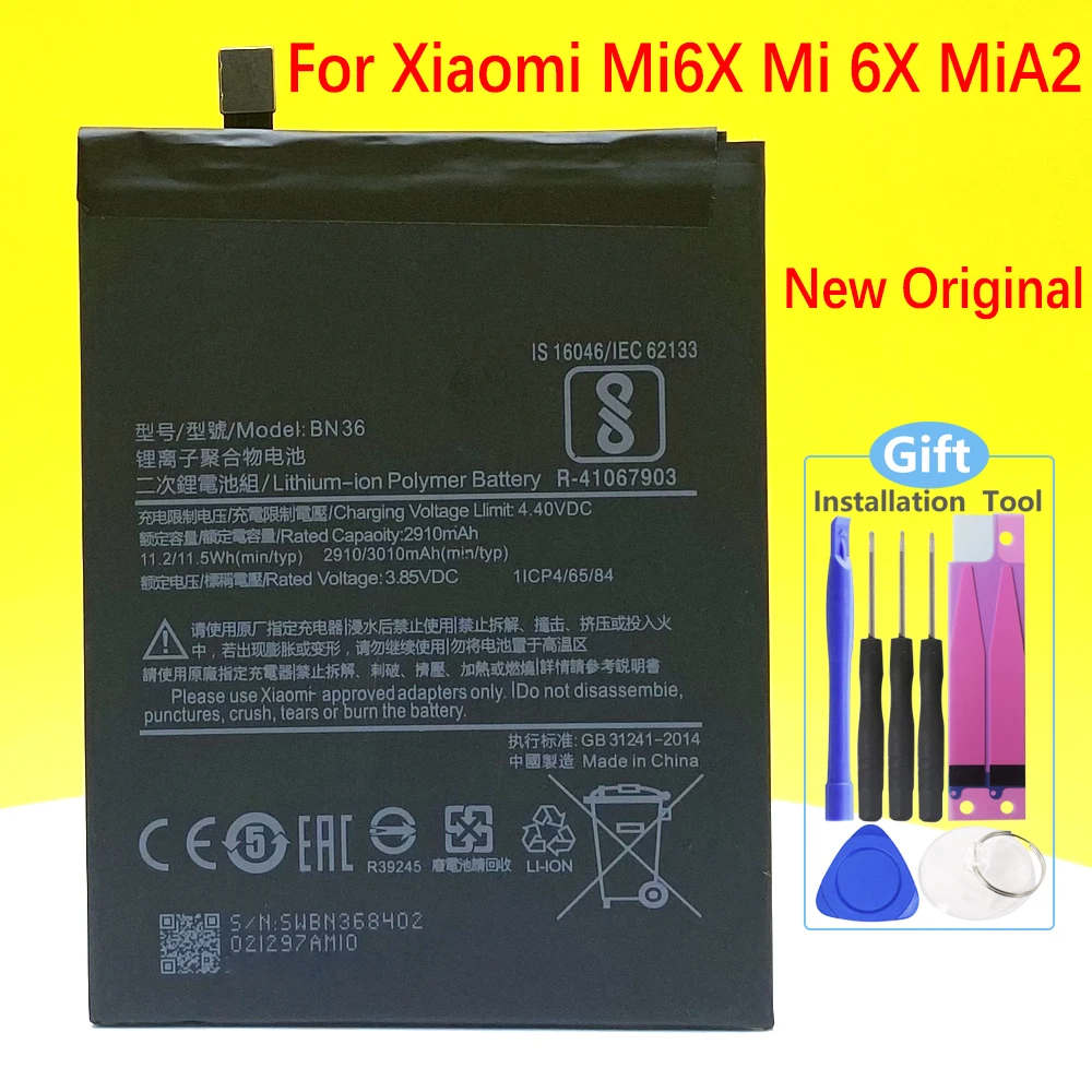 

NEW Original BN36 Battery For Xiaomi 6X A2 Mi6X MiA2 M6X MA2 Smartphone/Smart Mobile phone