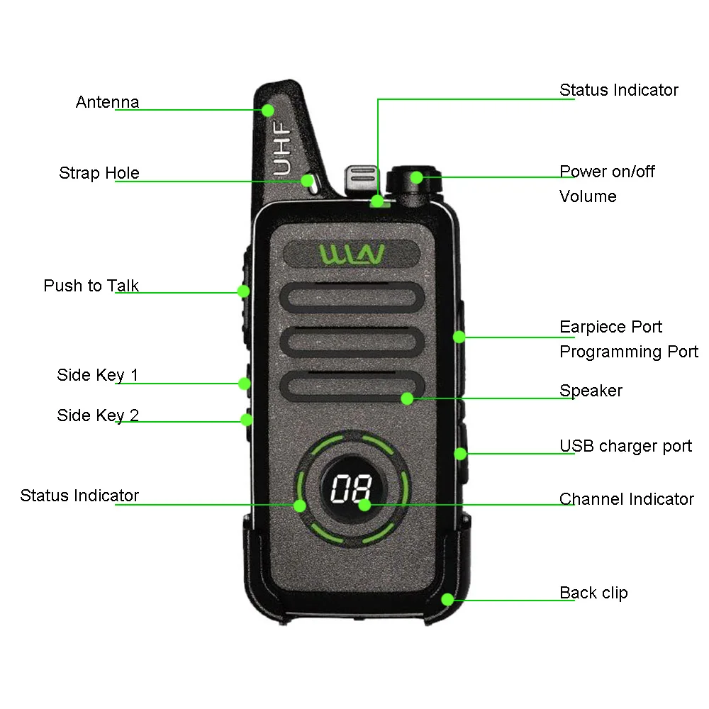 WLN KD-C1 Plus Mini Walkie Talkie UHF 400-470 MHz With 16 Channels Two Way Radio FM Transceiver KD-C1plus