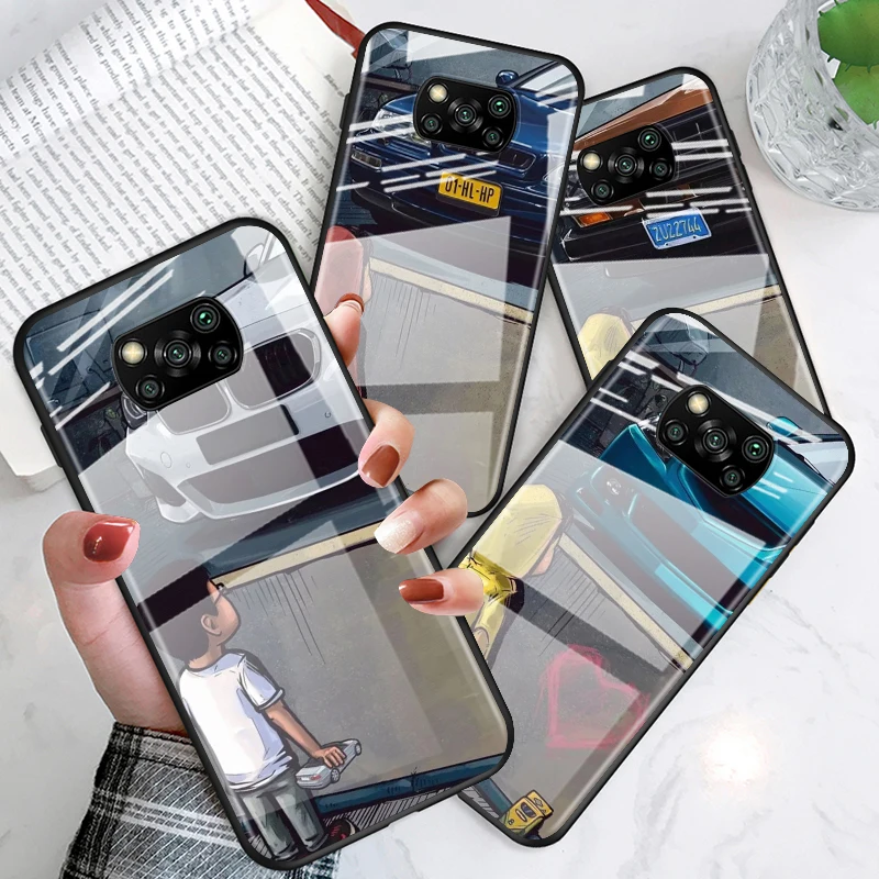 

Tempered Glass Cover Cute little boy car For Xiaomi MI POCO F3 F2 X3 NFC X2 M2 Pro Shockproof Shell Phone Case