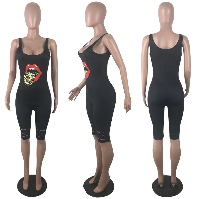 Летние пикантные комбинезон для женщин рваные укороченные Боди без рукавов с