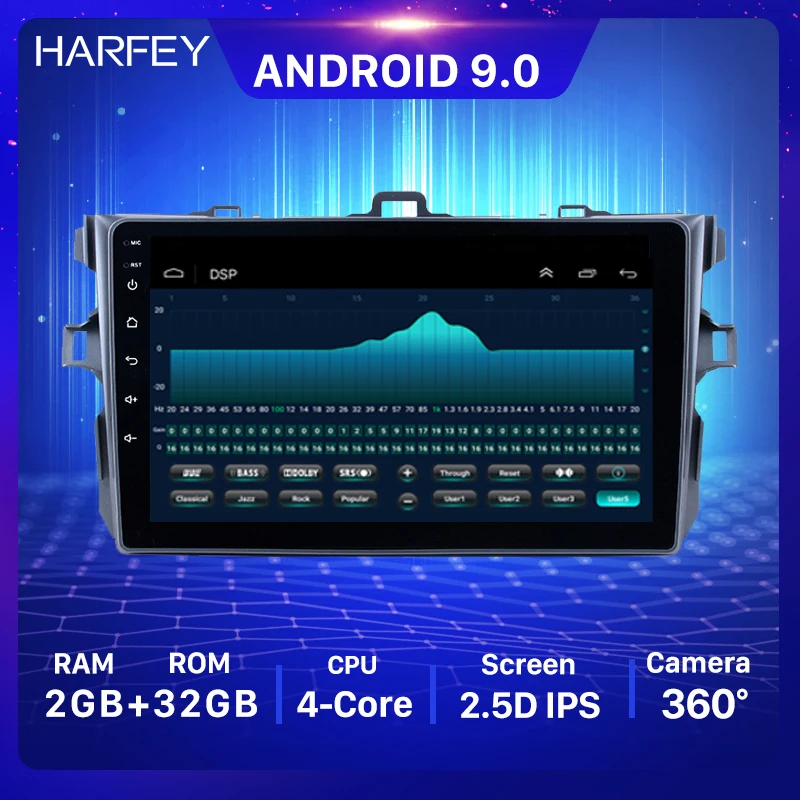 Harfey 9 &quotGPS Мультимедийная навигационная система Android 0 для Toyota Corolla Pure 2006 2012 с 3G WiFi