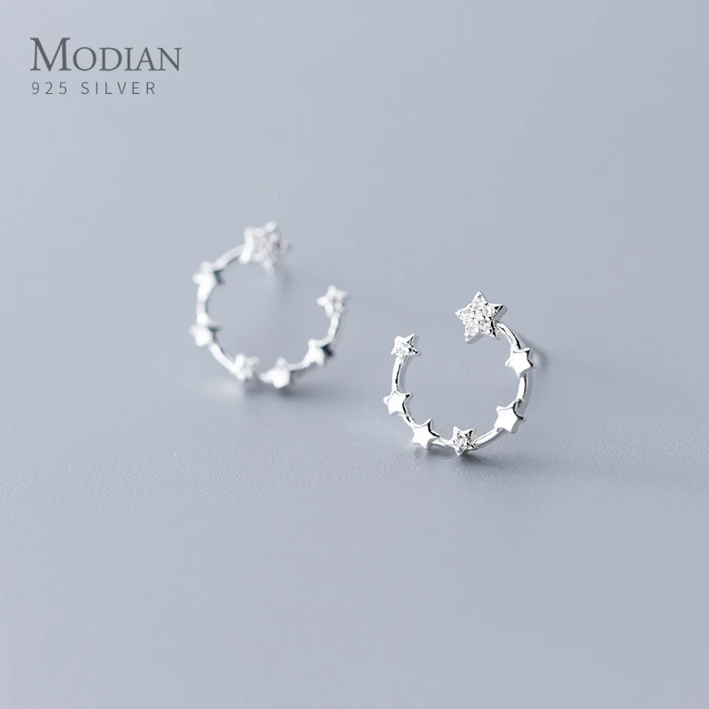 Modian 100% 925 стерлингового серебра изысканные круглые серьги гвоздики &quotЗвёзды&quot