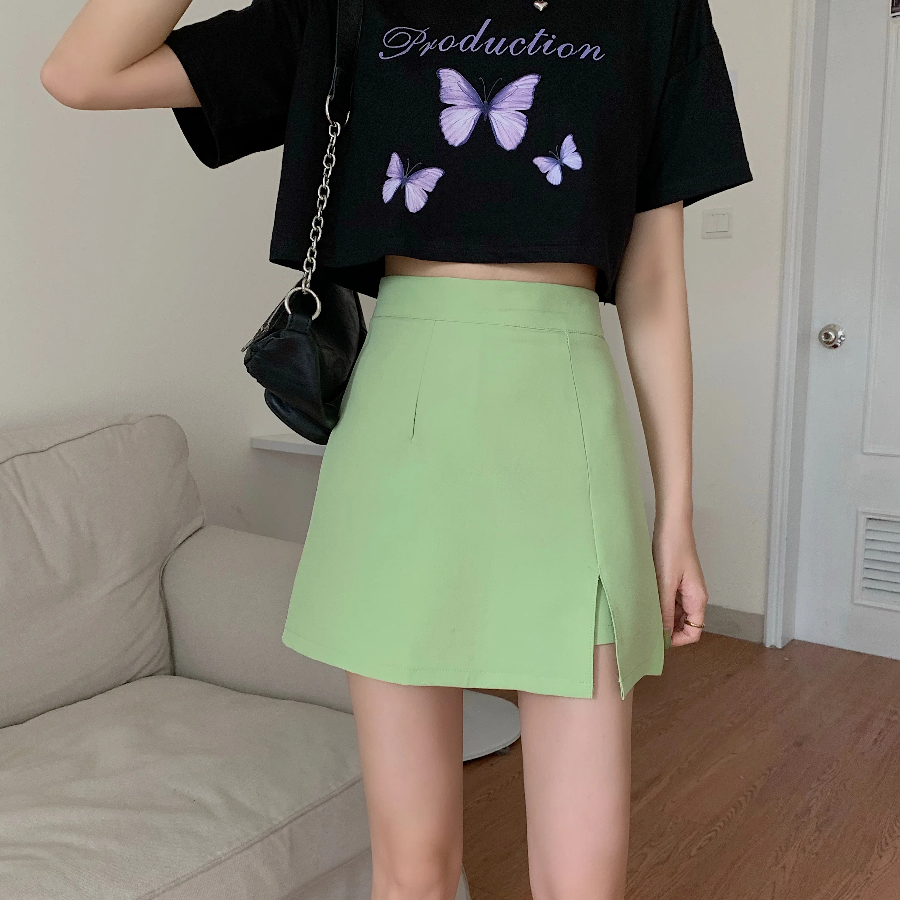 

solid color Split high waist bag hip skirts slim slimming mini skirts for women pink skirt sexy skirt korean style skirts
