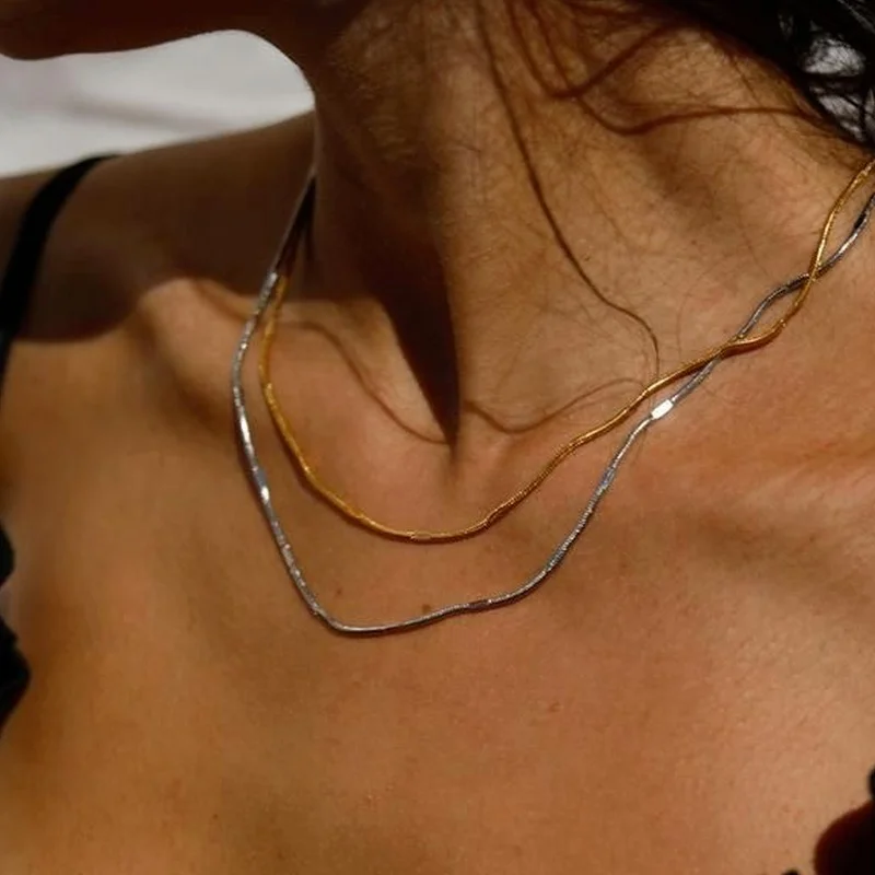 

New Fashion Choker Silver Gold Necklace Simple Double Layer Chain Necklaces For Women Jewelry Girl Gift