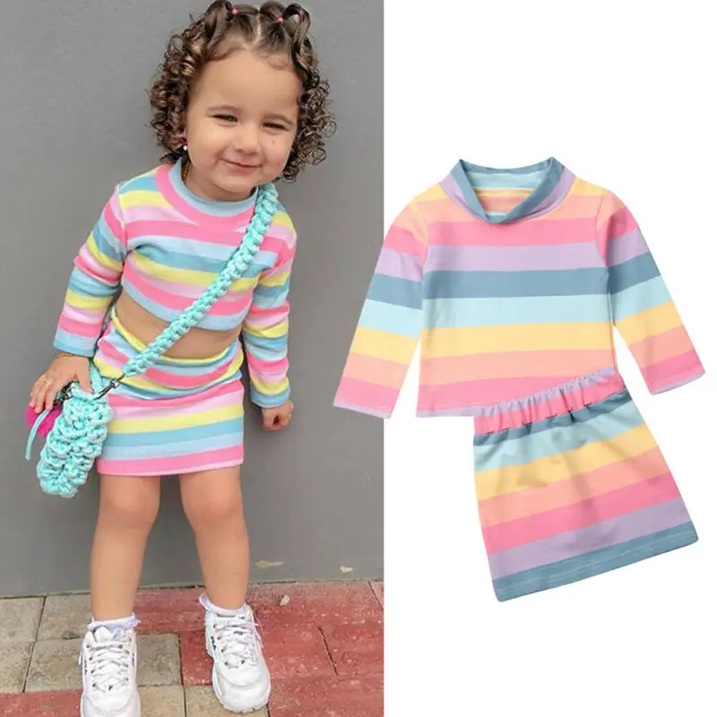 Emmababy 2 шт. модная одежда для маленьких девочек топы в полоску с длинным рукавом