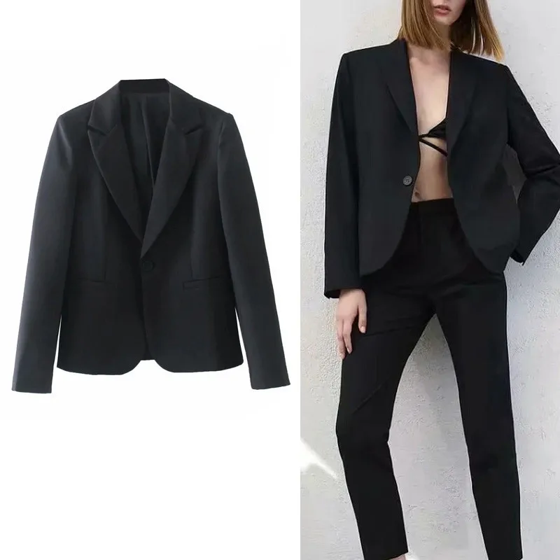 

Женский блейзер на пуговицах Za, элегантный черный офисный блейзер с длинным рукавом, одежда для женщин, 2021