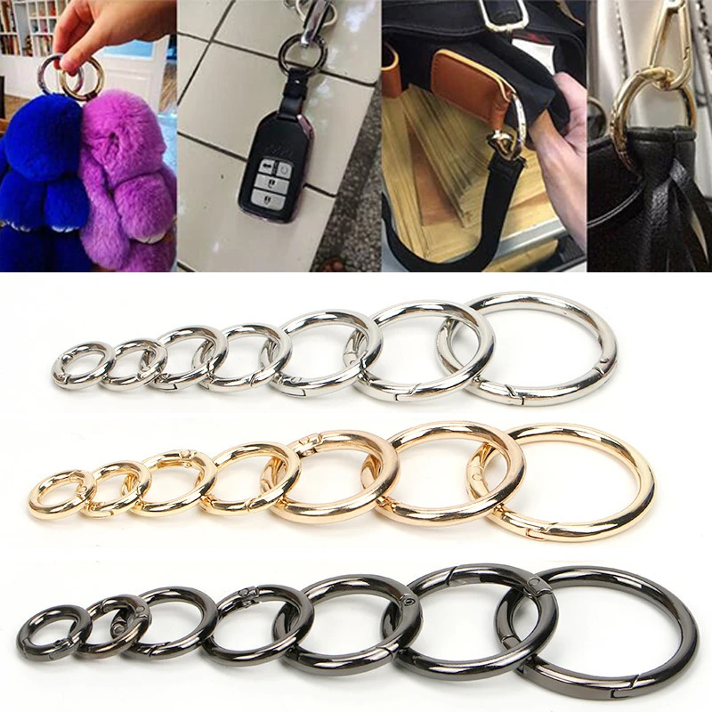 

5pcs Spring Gate O Rings DIY Metal Buckles Openable Keyring Leather Bag Buckle Accessories For Handbags Multi-size Carabiner