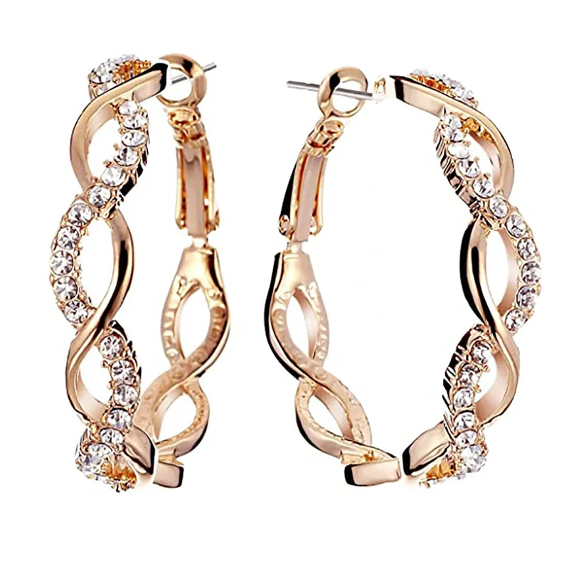 

Fashion Shiny Rhinestone Zircon Inlaid Twist Women Hoop Earrings Elegant Daily Wearable Party Big Earring Female Trendy Jewelry