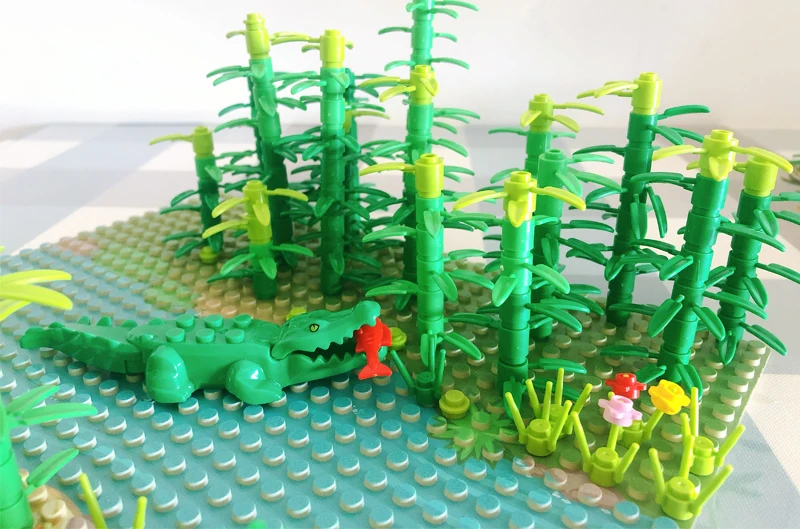 Rainforest Baseplate Parts Animal Green Grass Jungle Bush Flower Tree Plants Building Blocks DIY MOC Assemble Children Toy Gifts