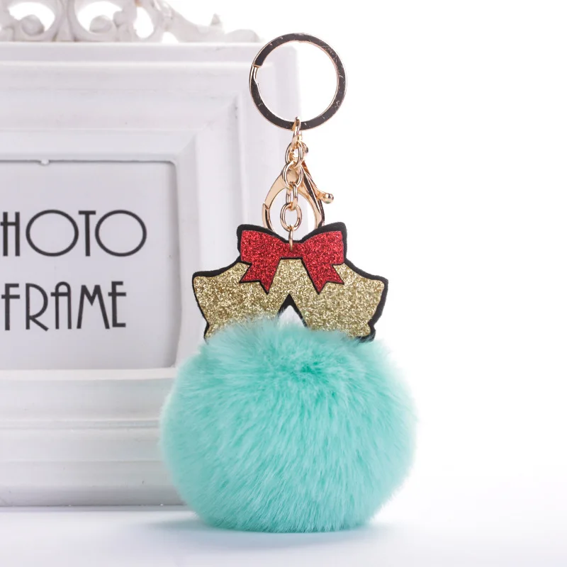 Помпон из искусственного кроличьего меха Рождественский брелок для ключей