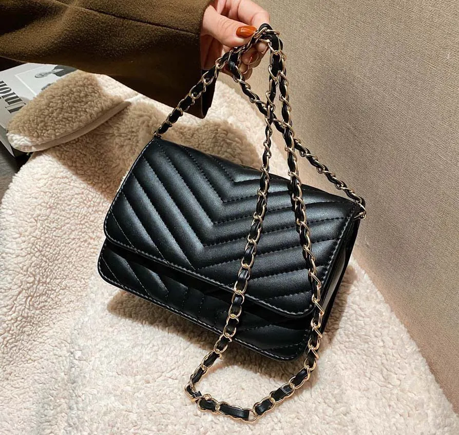 

V-line Crossbody Bag For Women 2021 PU Chain Fashion Sac A Main Female Shoulder Bag Ladies Handbags Travel Small Bag Purses