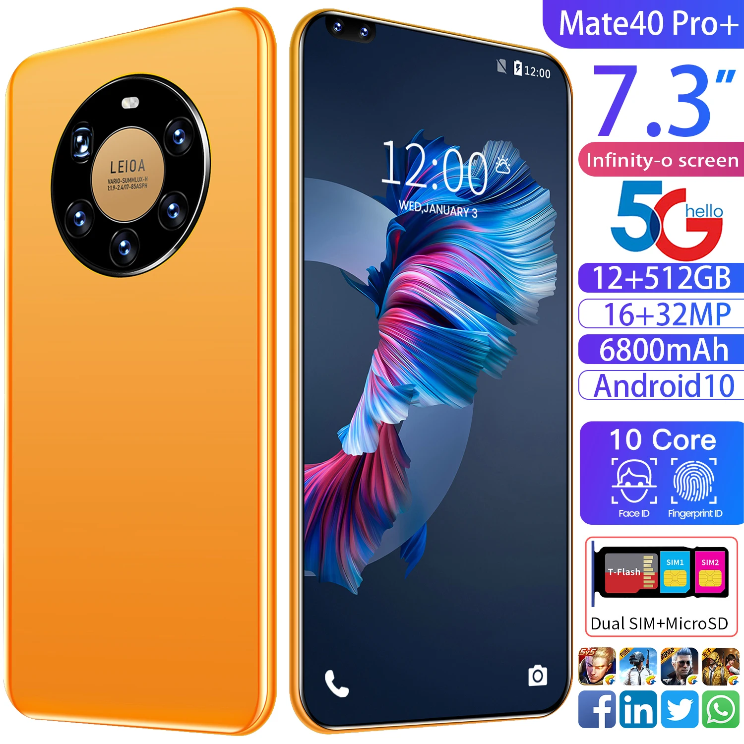 Mete40 Pro 7 3 дюймов 5G смартфон 12 + 512 большой объем памяти с двумя сим картами Bluetooth HD
