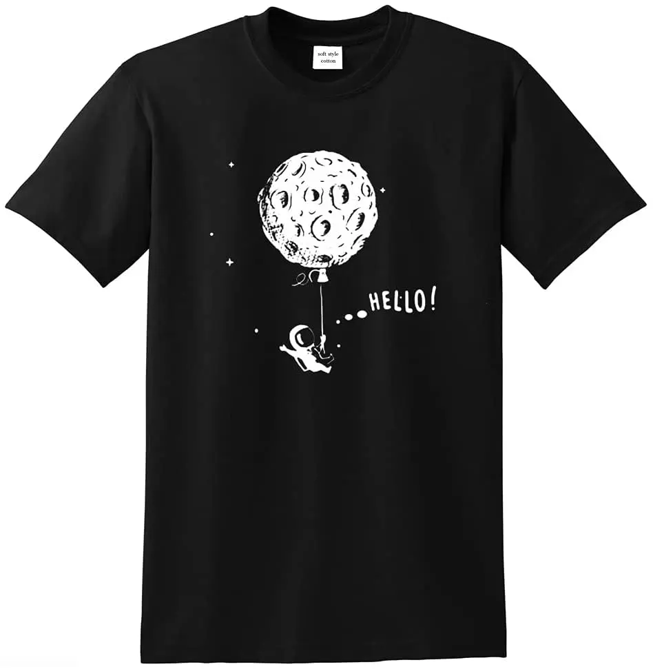 

Interesting Space Flight Men Tshirt Astronaut Print Man T Shirt Moon Hello Loose T-shirt Guys Tee Shirts Men