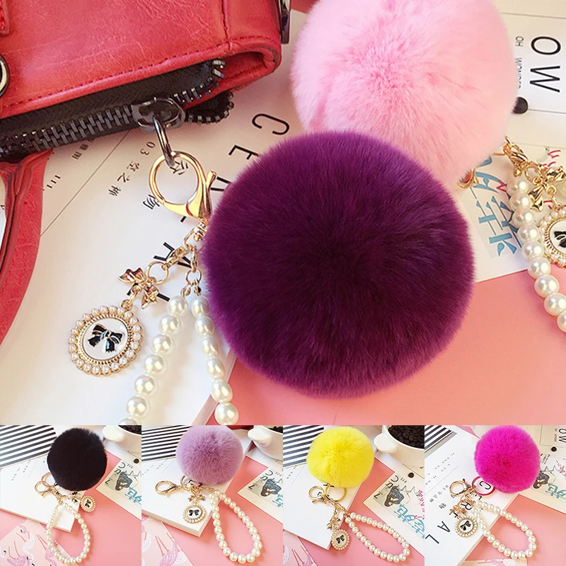 

Fluffy Pompom Faux Rabbit Fur Ball Keychains Peal Chain Key Rings Key Holder Trendy Jewelry Bag Accessories Gift