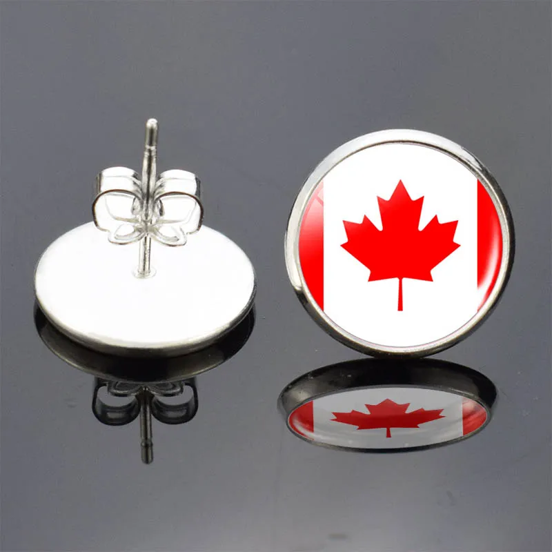 Модные женские посеребренные серьги с национальным флагом канадские