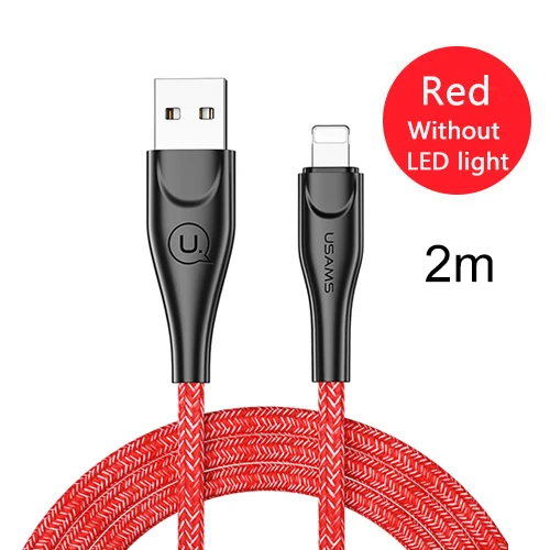 Red No LED 2m USAMS USB кабель для освещения кабель для iPhone 2 м 2.4A кабель передачи данных для быстрой зарядки для iPhone 7 8X6 6s plus 5 SE 5S зарядное устройство - Цвет: Red No LED 2m