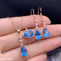 kjjeaxcmy boutique jewelry 925 sterling silver inlaid natural blue topaz ring necklace earrings womens suit support detection