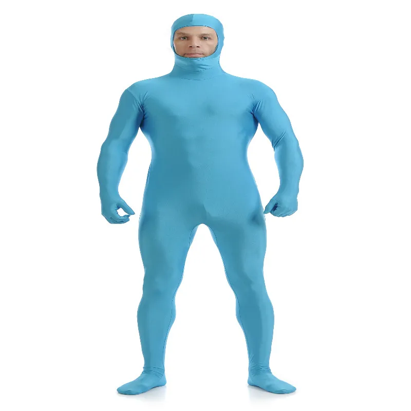 Облегающий костюм Zentai с открытым лицом из спандекса светло-голубой |