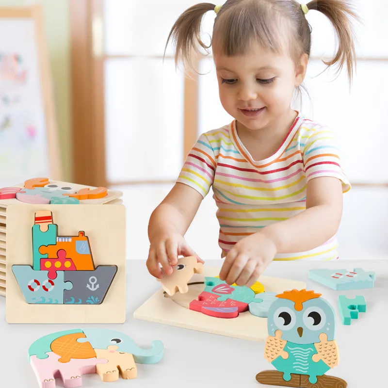 

Montessori 3D Cartoon Wooden Puzzle Educational Toys For Children Early Learning Cognition Kids Toys Grasp Intelligence Puzzle