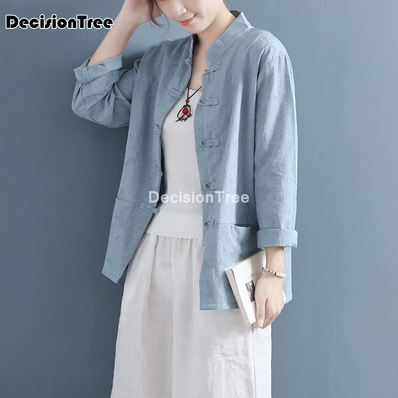 2021 Китайская одежда женские кофточка Ципао рубашки танчжуан древние льняные