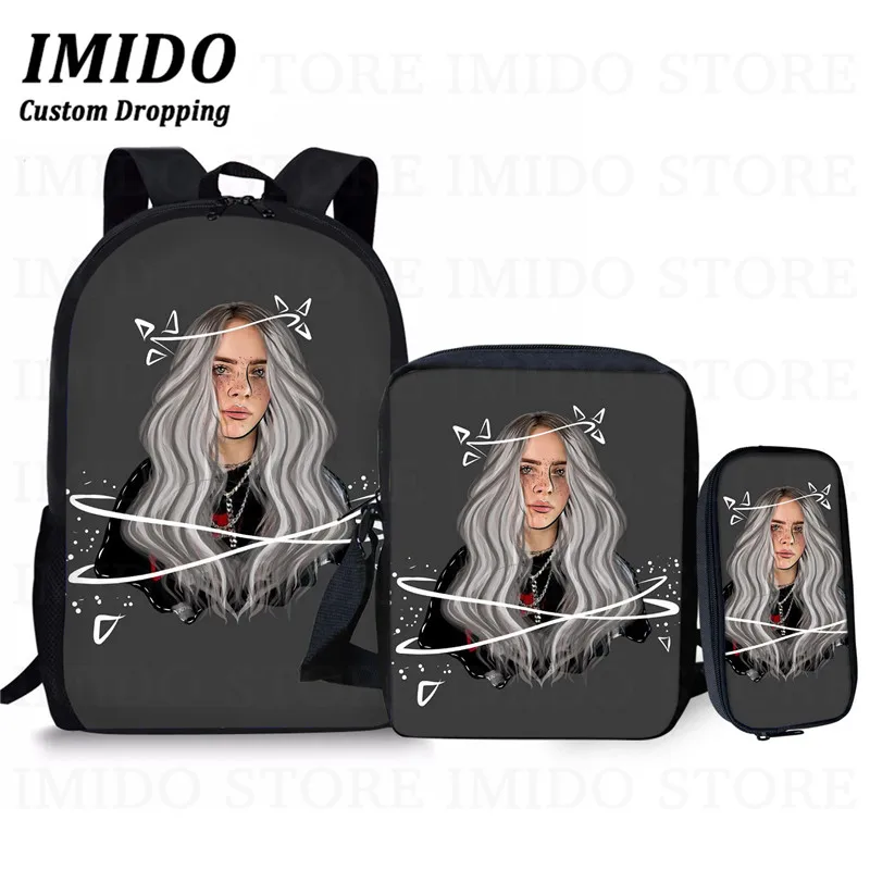 IMIDO, школьный рюкзак для девочек-подростков в стиле хип-хоп Billie Eilish, комплект из 3 предметов, школьные сумки для студентов и студентов, сумка для книг, Повседневная сумка, подарок - Цвет: as picture