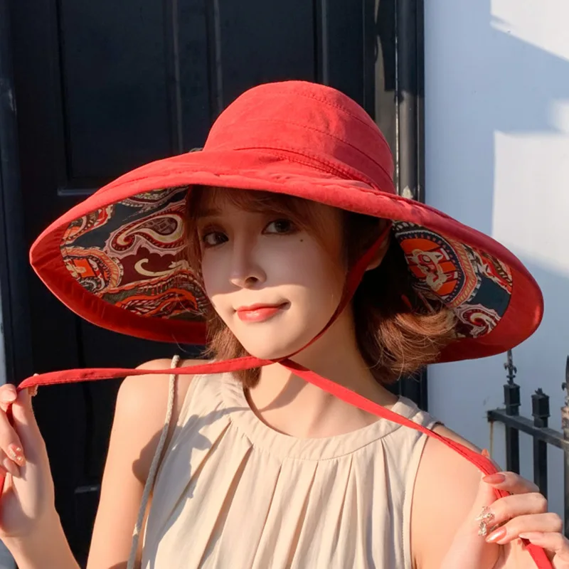 Fisherman Hat Reversible Beach Style Bohemian Foldable Bucket Hat Sun Caps Bob Basin Casual Outdoor Hat