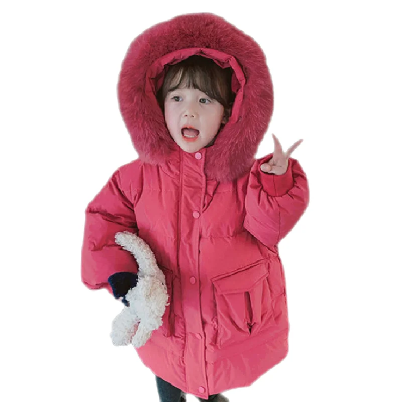 

2-4 Yesrs Baby Coats Infant Clothing Of Girl Winter Kids Outerwear Children's Down Jacket Todder Hooded Fur Collar Coat For Girl
