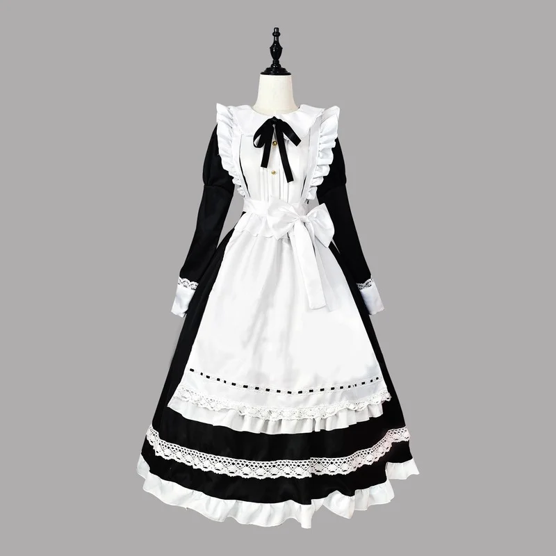 

2021 Halloween Cosplay Costumes Anime Apron Maid Role Play Long Dress Plus Size Black White Lolita Lingerie Dress Maid Outfits