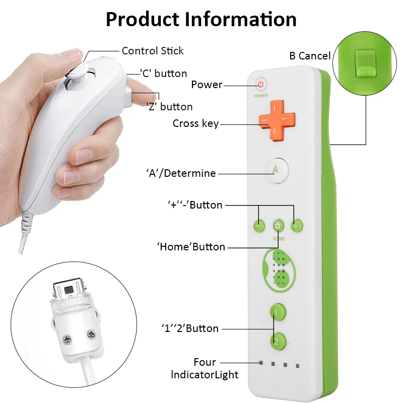 Беспроводной пульт дистанционного управления 2 в 1 для Nintendo Wii Nunchuck Встроенный Motion
