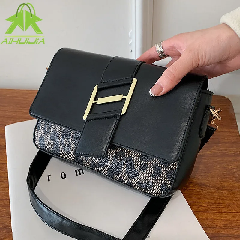 

Fashion Leopard Small Messenger Bag for Women 2021 New High Quality Pu Leather Shoulder Bag Luxury Designer Flap Handbags Purse