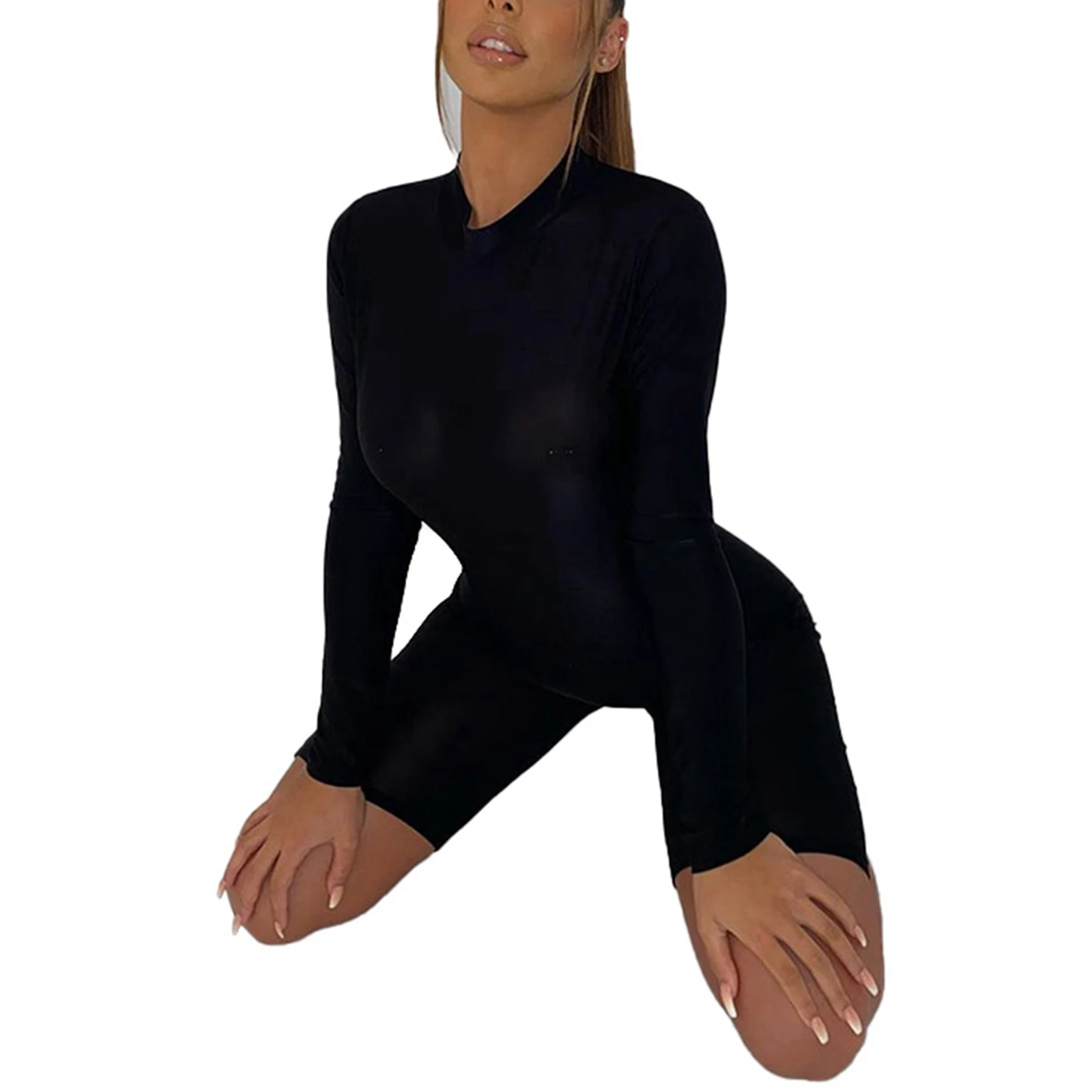 Женский сексуальный Облегающий комбинезон однотонный на молнии с длинным