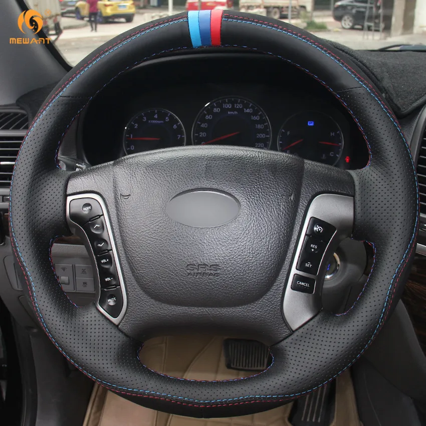 MEWANT черный кожаный замшевый чехол рулевого колеса автомобиля для Hyundai Santa Fe 2006-2012