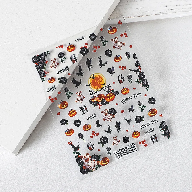 

3D наклейка на ногти в виде вороны на Хэллоуин, черная роза, рельефные рельефы 5D, декоративные наклейки для ногтей, оптовая продажа, Прямая по...