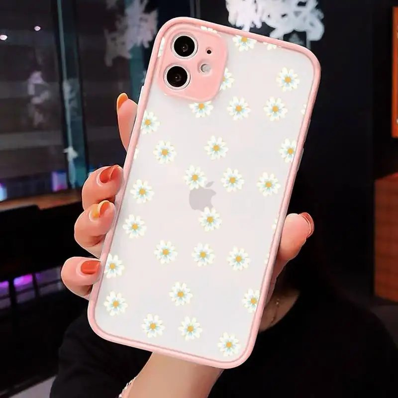 

Cute cartoon daisy flower Phone Case For iPhone 12 11 Mini Pro XR XS Max 7 8 Plus X Matte transparent Pink Back Cover
