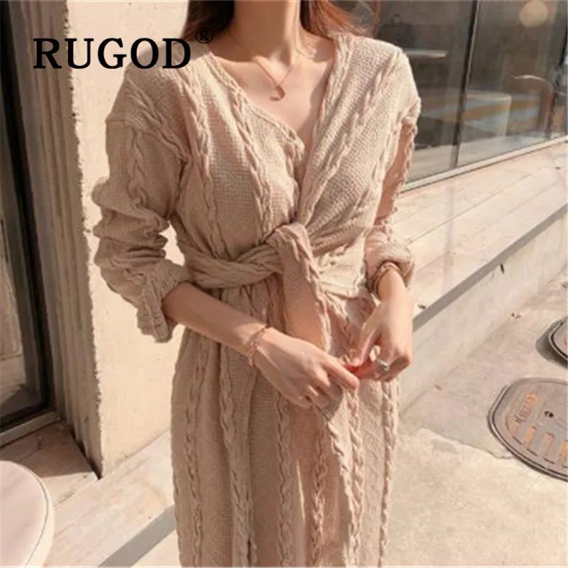 RUGOD шикарное простое ретро корейское трикотажное макси платье собирает талию