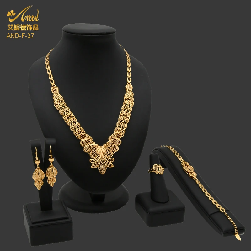 

ANIID Indian Jewelry Sets 24K Dubai Gold Plated Wedding Necklace And Earings Bridal Jewelleri Ethiopia Nigerian Set For Women