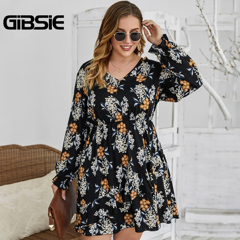 Женское платье с цветочным принтом и рюшами большие размеры | Женская одежда