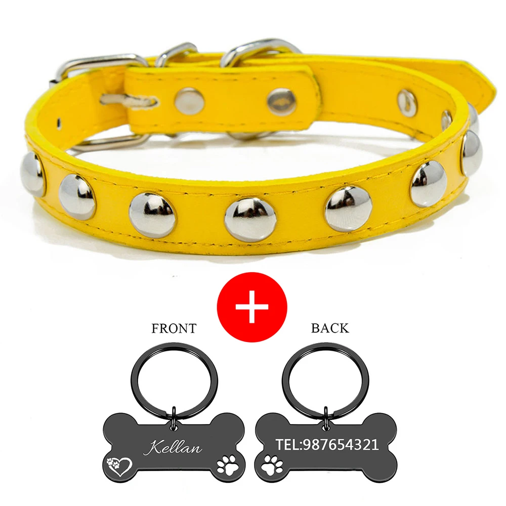 

2Pcs/set Mushroom Rivet Pu Leather Pet Collar Dog Leash Free Custom Engraved Pet Id Name Pendant Tags Anti-lost Pet Supplies
