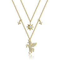 korean style delicate star multilayer necklace 925 sterling silver charming cubic zirconia unicorn necklace fashion jewelry