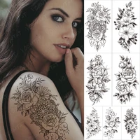 sexy black mandala flower temporary tattoos for women girls henna tatoos paper fake jewelry string snake flower tattoo for party