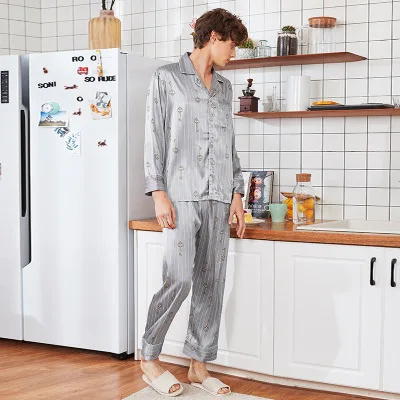 Шелковые пижамы мужские весенние брюки с длинным рукавом и принтом клавиш