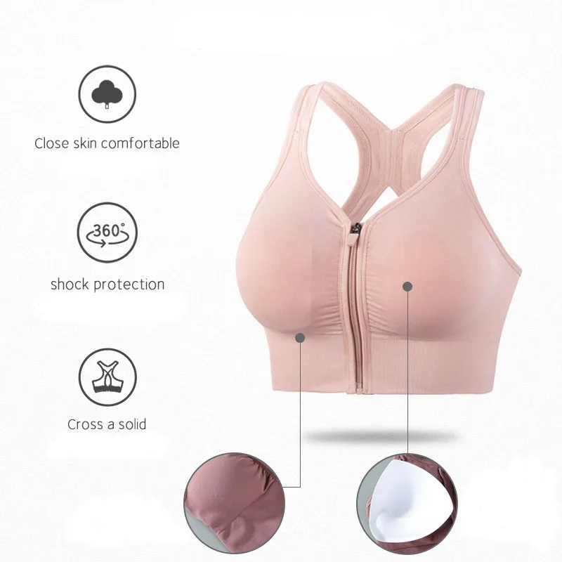 

Shockproof Breathable Gym Fitness Athletic Running Yoga Bh Sport Tops Women Hot Women Zipper Push Up sports bra for women gym