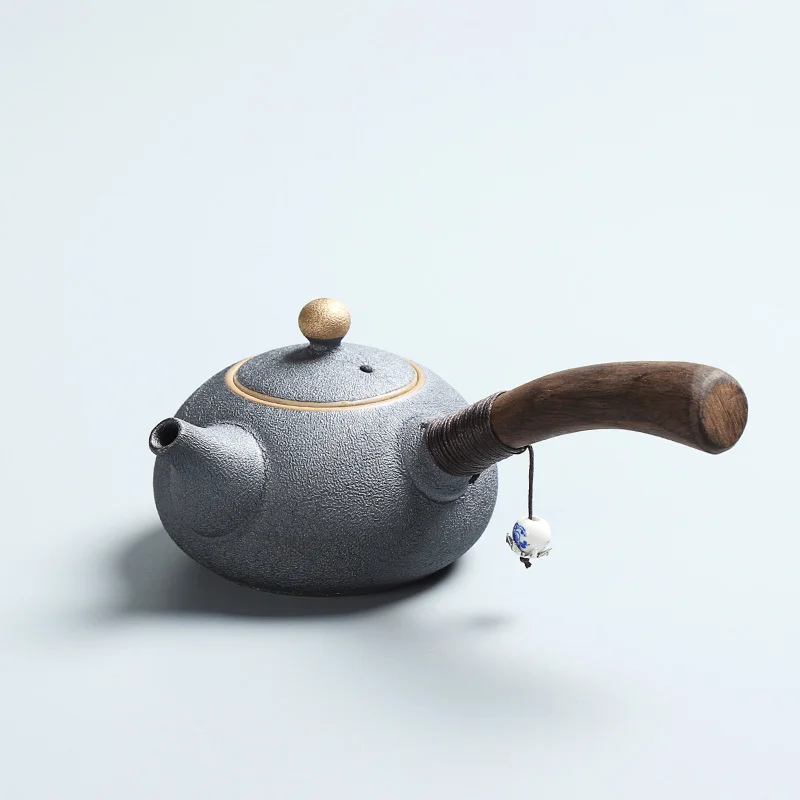 Китайский керамический чайный набор Kung Fu Jingdezhen с чайником с боковой ручкой из черного дерева, одинарным фильтром и ручной работы из фарфора.