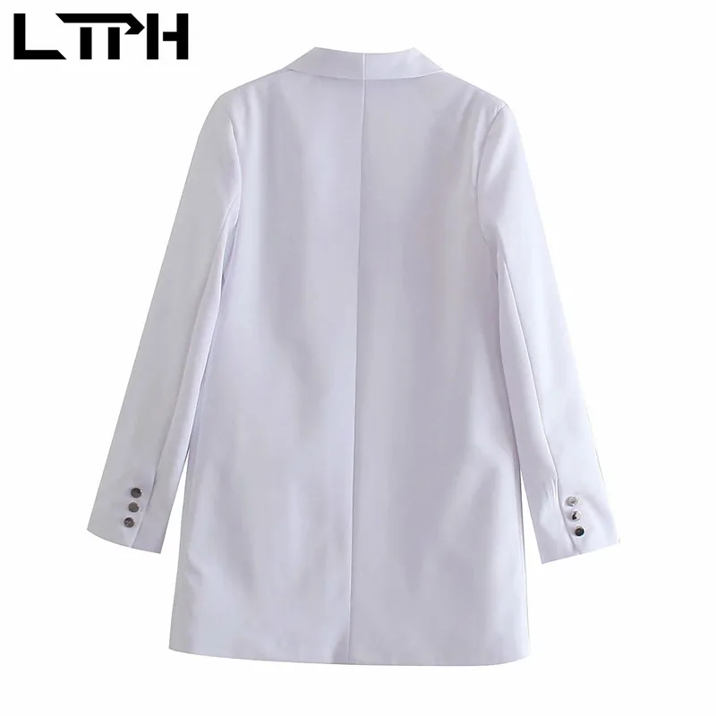 LTPH-Chaqueta de Blanco sólido sencillo para mujer, chaqueta informal que combina con todo, estilo de fiesta, larga, botones ocultos, abrigo de traje para mujer, primavera 2021