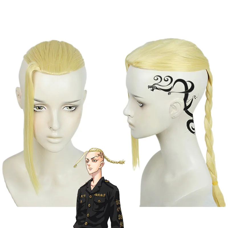 

Anime Tokyo Revengers Cosplay Wig Ken Ryuguji Cosplay Braid Golden Wig Earring Heat Synthetic Fiber Hair Free Wig Cap Role Play