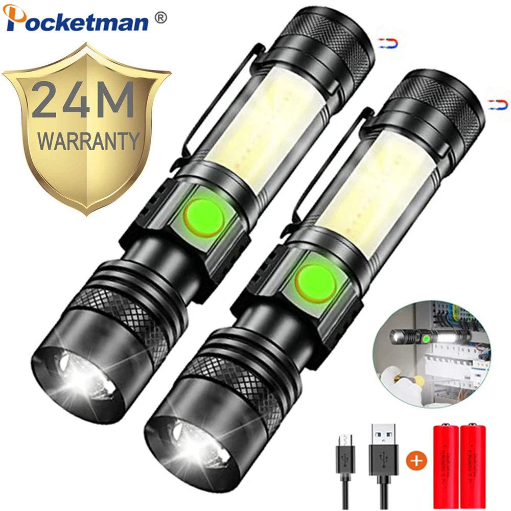 

Pocketman LED Flashlight Work Light USB Rechargeable Flashlights Magnetic Tail Torch with COB Side Light