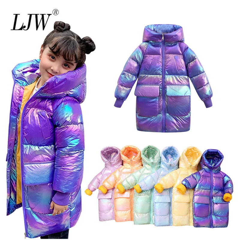 Новинка 2021 детская зимняя куртка для девочек яркое Радужное плотное зимнее