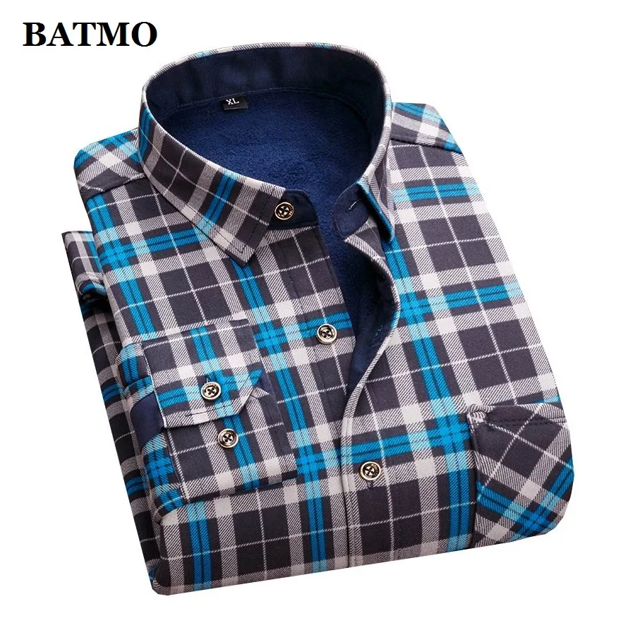 BATMO 2019 Новое поступление Зима и осень толстой плед рубашки для мужчин мужские с