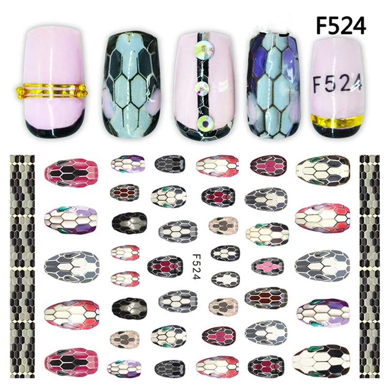 7 листов 3D дизайн наклейки для ногтей текстура змеи Кобра Стиль кожи Единорог s